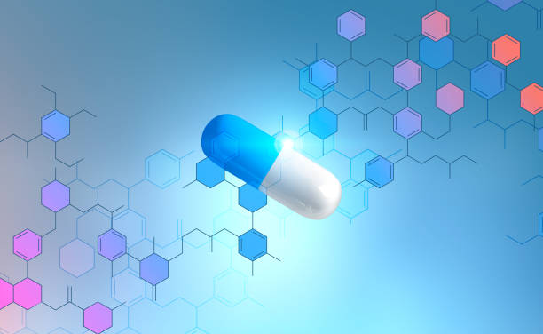 istock Pill over colorful atomic grid, gray background 1066316758