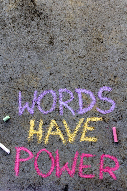 istock Colorful chalk drawing on asphalt: text WORDS HAVE POWER 1066318218