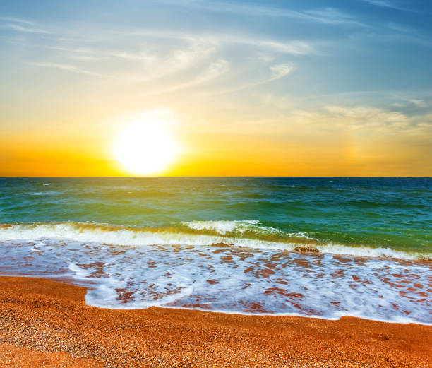 istock sandy sea beach at the sunset 1066326276