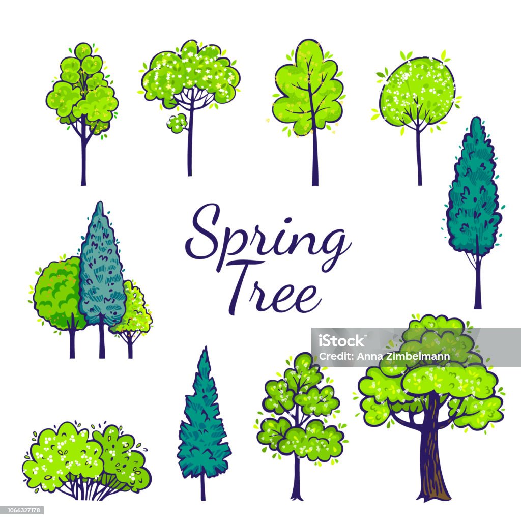 Spring Tree Set Vector Tree Collection Stock Illustration - Download ...