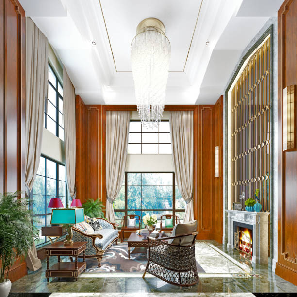istock American Style Living Room. 3D Render. 1066328428