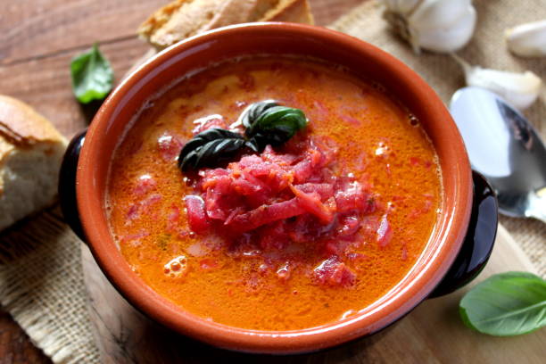 istock Beetroot vegetarian soup served on the bowl. 1066336408