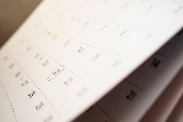 istock Abstract blur calendar page flipping sheet close up background 1066357952