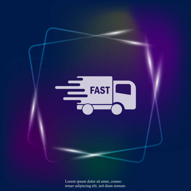 ilustrações de stock, clip art, desenhos animados e ícones de the car is going at high speed, vector neon light icon. a symbol of  fast delivery of cargo by a logistics company.  business illustration car free fast delivery. layers grouped for easy editing illustration. for your design. - van white truck vector