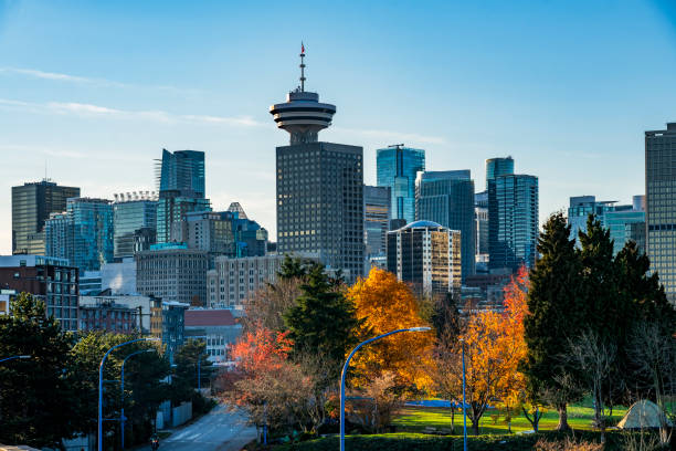view of modern skyscrapers in vancouver stock photo
