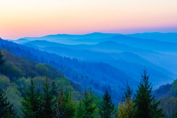 istock Misty Rolling Mountain Range Just Before Sunrise at Great Smoky Mountains National Park 1066370776