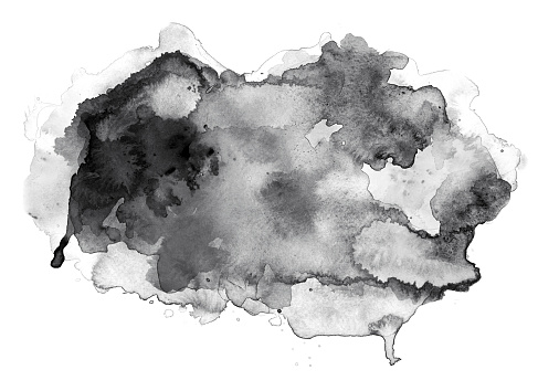 Black watercolor cloud on white