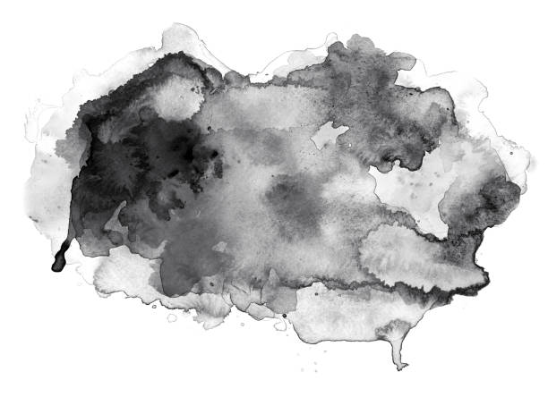 Black watercolor cloud on white Black watercolor abstract with splashes on white watercolor paper. My own work. watercolour painting stock pictures, royalty-free photos & images