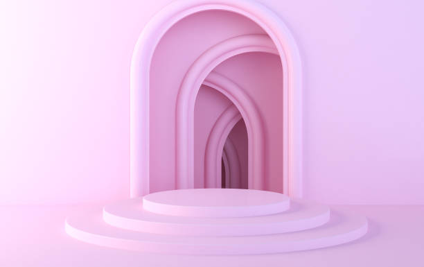 istock Long dark corridor with futuristic light. 3D rendering. Abstract psychedelic pink background 1066374396