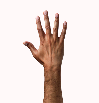 African man hand showing the five fingers isolated on a white background