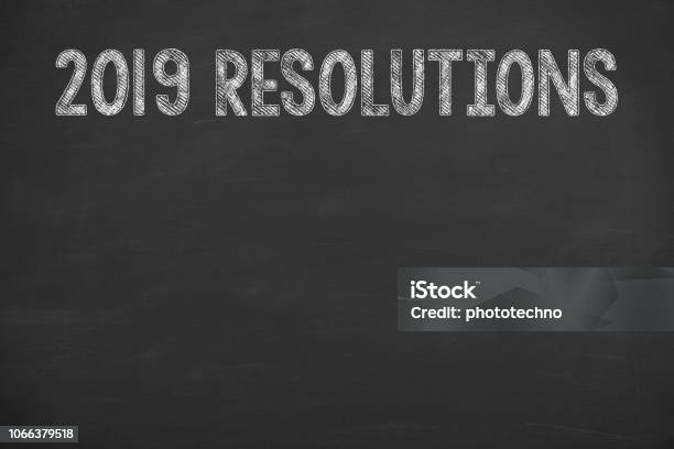 Goals 2019 On Chalkboard Stock Photo - Download Image Now - New Year Resolution, 2019, Advertisement