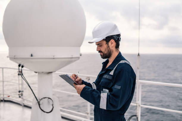 istock Service technician or serviceman near VSAT terminal 1066385872