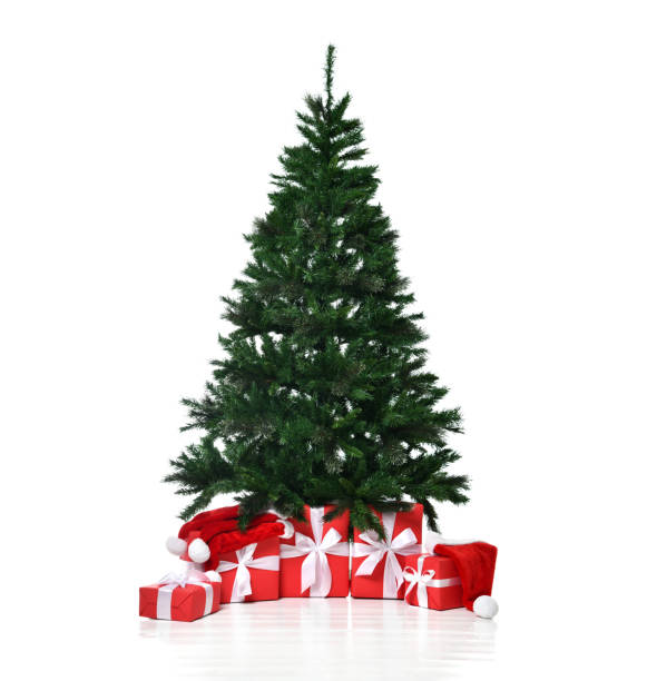 istock Christmas tree decorated with red patchwork ornament artificial balls craft presents for new year 2019 1066403658