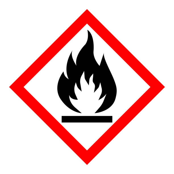 стандартный пиктогам легковоспламеняющегося символа, предупреждающий знак глобально гармонизированной системы (ghs) - fire warning stock illustrations