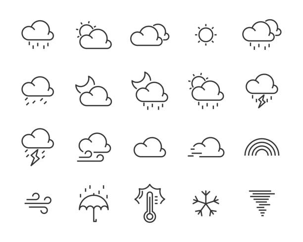 set of weather icon,such as cloud, sun, weather set of weather icon,such as cloud, sun, weather rainbow icon stock illustrations