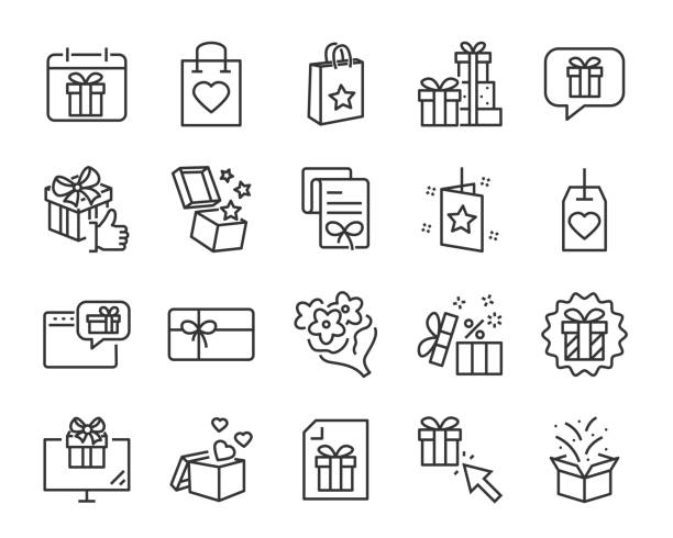 illustrations, cliparts, dessins animés et icônes de icônes de cadeau de noël et bonne année - surprise