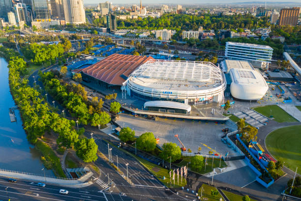 kuvapankkikuvat ja rojaltivapaat kuvat aiheesta ilmakuva melbourne parkista, australian avoimen tennisturnauksen kotikentästä - international tennis federation