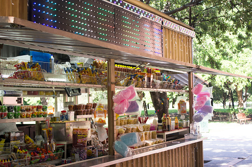 Park snacks shop offering a variety of snacks, food and candies.