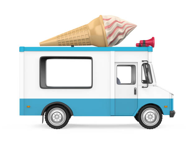Ice Cream Truck Isolated Ice Cream Truck isolated on background. 3D render ice cream van stock pictures, royalty-free photos & images
