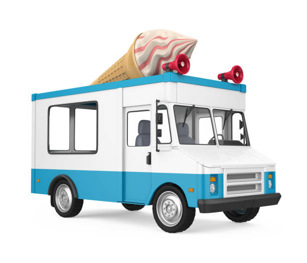 camion de crème glacée isolée - camionnette de vendeur de glaces photos et images de collection