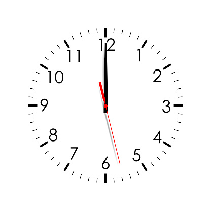 Clock face isolated on white background. 12 o'clock. Vector illustartion