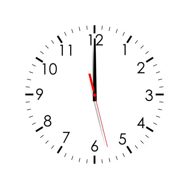 Vector illustration of Clock face isolated on white background. 12 o'clock