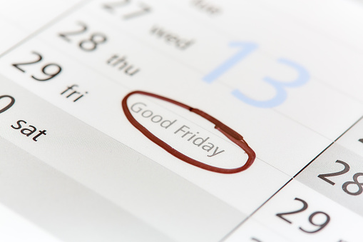 On an otherwise blank calendar, a black felt-tip pen has ringed Good Friday
