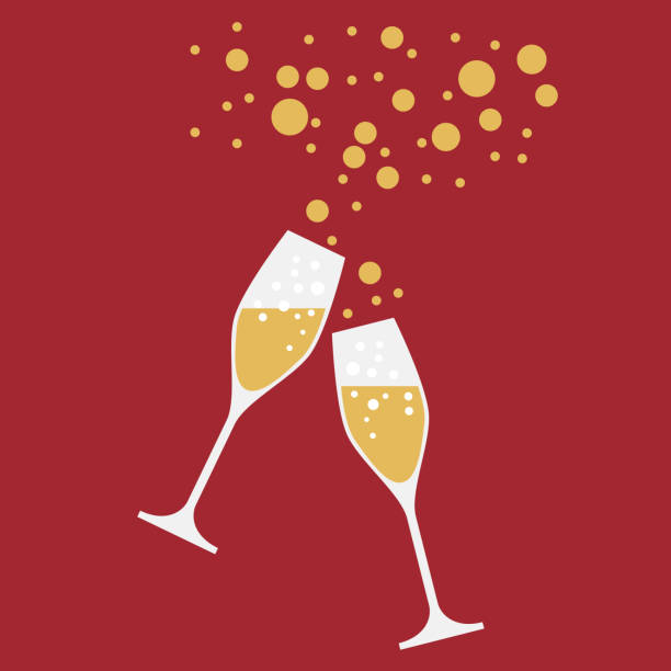 ilustrações de stock, clip art, desenhos animados e ícones de drink a toast to the party, new year's eve dinner, vector background - ilustrações de champanhe