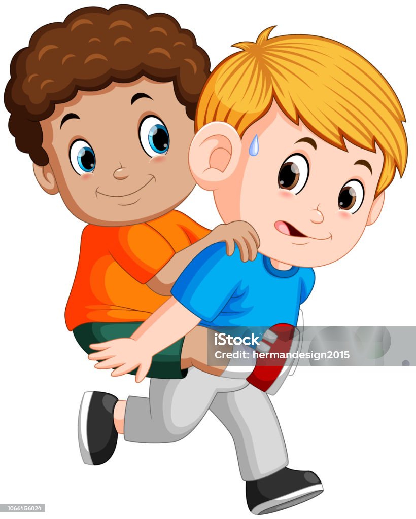 Smiling Boy Carrying His Best Friend On His Back Stock Illustration -  Download Image Now - Boys, Carrying, Cartoon - iStock