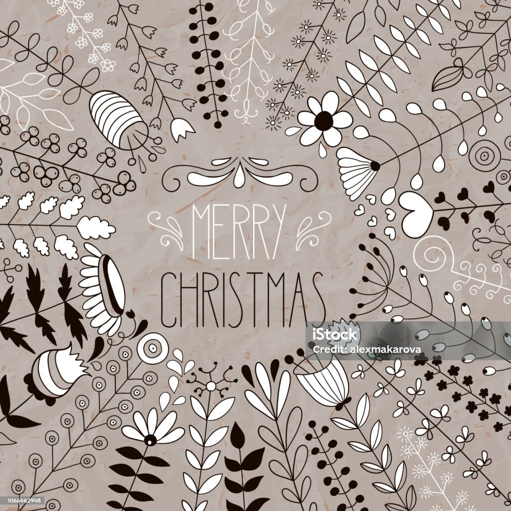 Vector Merry Christmas Floral Greeting 2018 stock vector