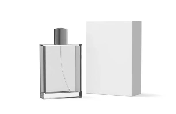 istock Perfume bottle and packaging box on isolated white background, ready for your design presentation,  3d illustration 1066462974