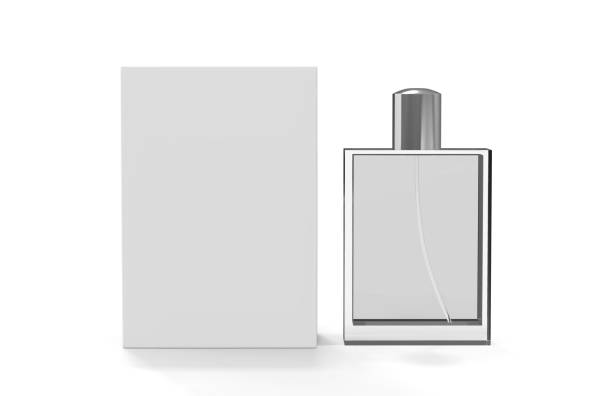 istock Perfume bottle and packaging box on isolated white background, ready for your design presentation,  3d illustration 1066462976