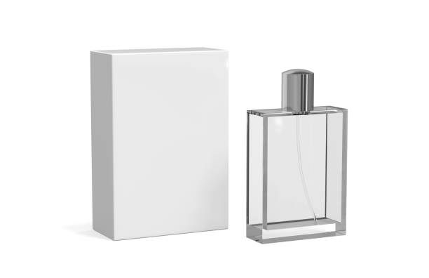 istock Perfume bottle and packaging box on isolated white background, ready for your design presentation,  3d illustration 1066464172