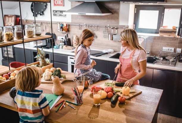 istock Happy single mother preparing a meal with her kids in the kitchen. 1066469882