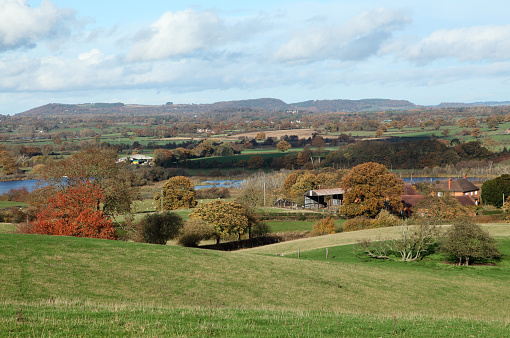 Cheshire landscape with view towards Quoisley mere in autumn