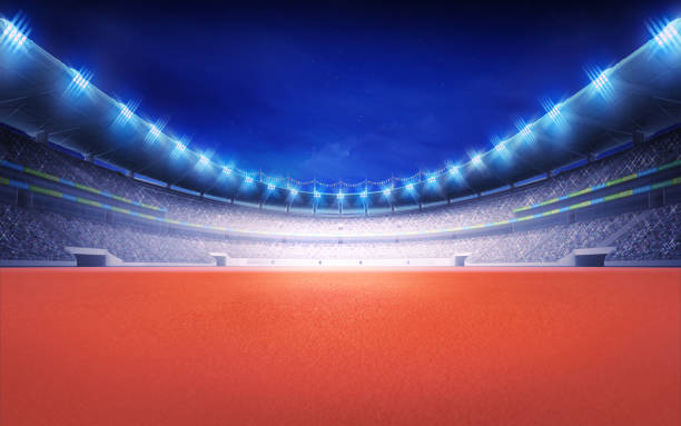 istock athletics stadium with tartan surface at panorama night view 1066490180