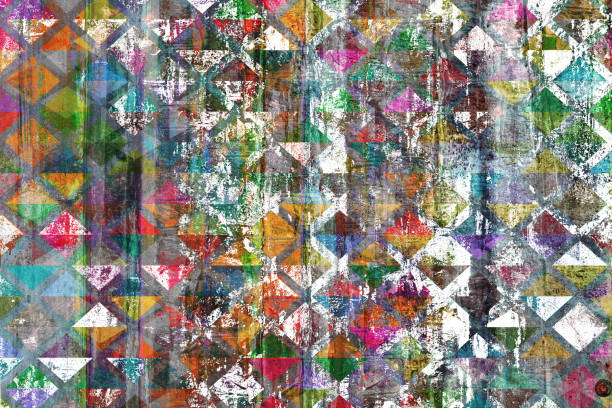 Patchwork. Handcrafted work made from multi-colored fabric rags. Wallpaper concept. Texture background. Floral and geometric patterns