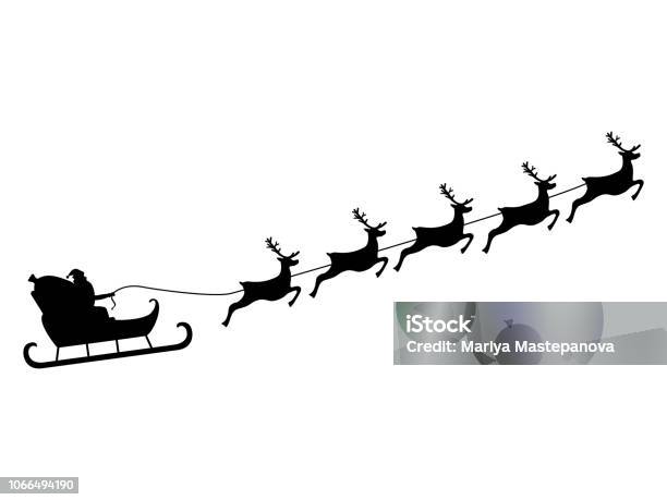 Santa Claus Rides In A Sleigh In Harness On The Reindeer Stock Illustration - Download Image Now