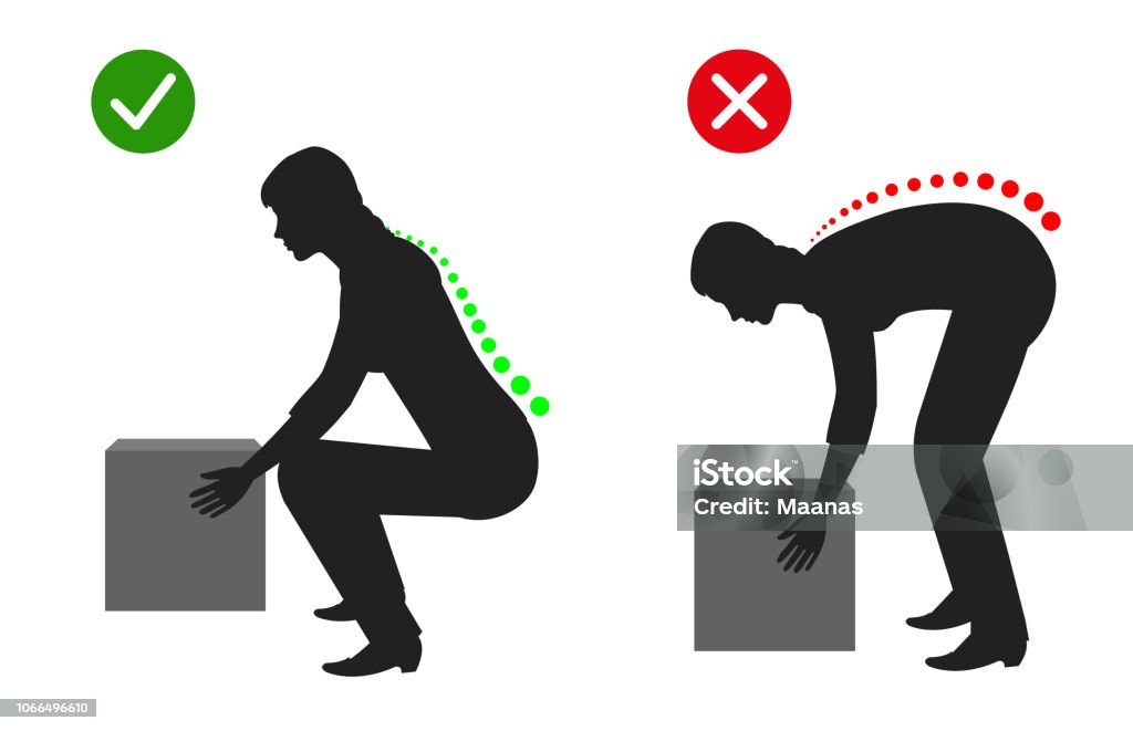 重い物、女性持ち上げる対象物体のシルエットを解除する正しい姿勢 - 持ち上げるのロイヤリティフリーベクトルアート