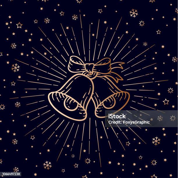 Christmas Bells Golden Sign Jingle Bells With Light Rays Stock Illustration - Download Image Now