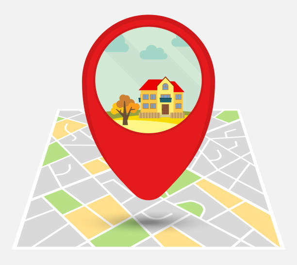 istock Map of an imaginary city with point on the map with a lonely house 1066498638