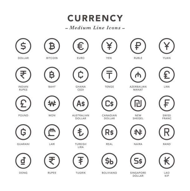 illustrazioni stock, clip art, cartoni animati e icone di tendenza di valuta - icone di linea media - banconota del franco svizzero