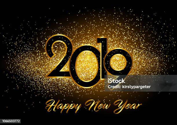 Happy New Year Background With Glitter Effect Stock Illustration - Download Image Now - Glittering, Gold - Metal, Backgrounds
