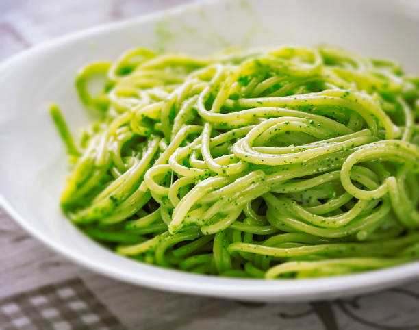 istock A plate of spaghetti with pesto sauce 1066513894