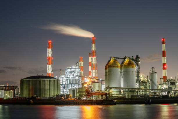 Large petrochemical factory at night
