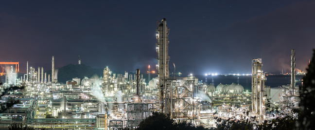 Large petrochemical factory at night