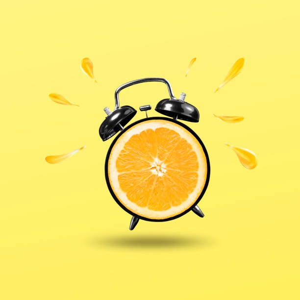 freshing time with orange clock on yellow