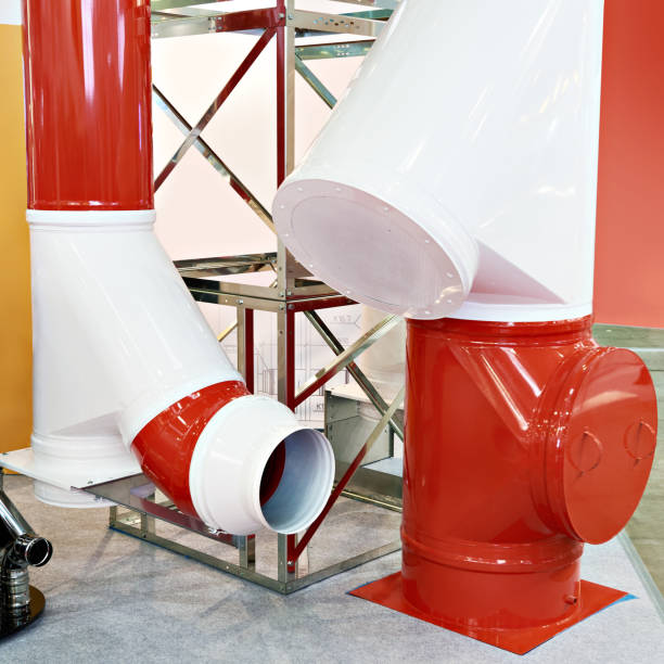 Industrial exhaust and ventilation pipes on exhibition