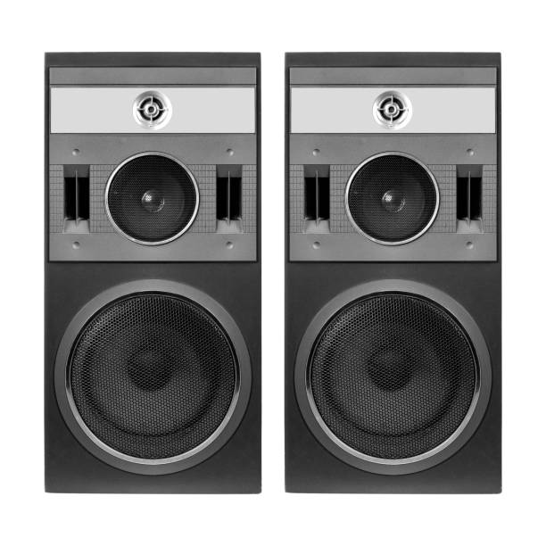 istock Music and sound - Two front view three way speaker enclosure. Isolated 1066519902