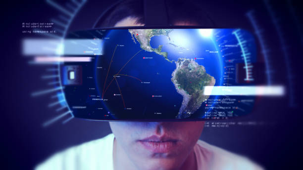 istock Handsome young man wearing VR headset and experiencing virtual reality. 1066526308